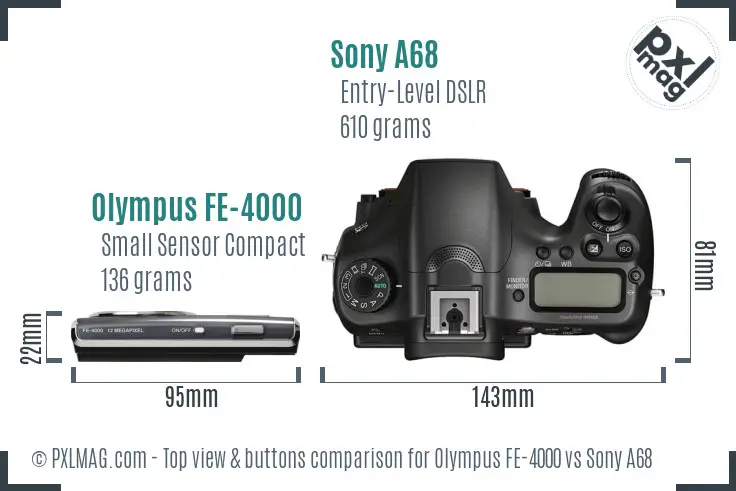 Olympus FE-4000 vs Sony A68 top view buttons comparison