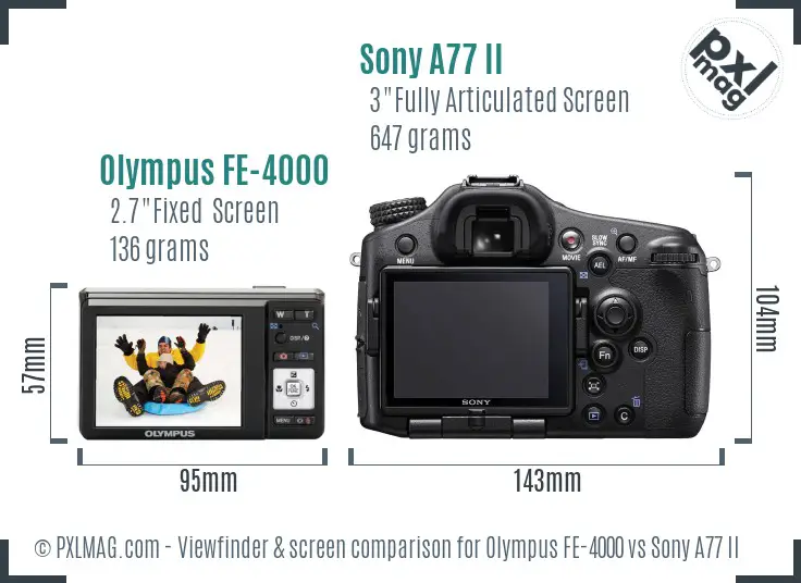 Olympus FE-4000 vs Sony A77 II Screen and Viewfinder comparison