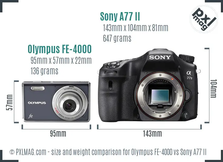 Olympus FE-4000 vs Sony A77 II size comparison