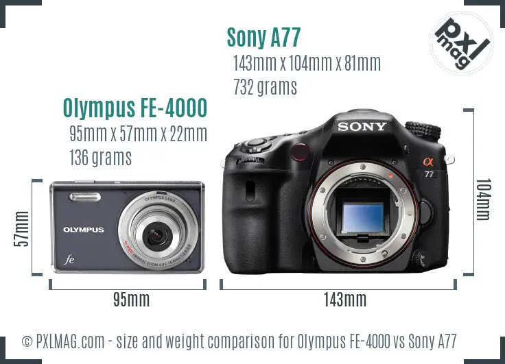 Olympus FE-4000 vs Sony A77 size comparison