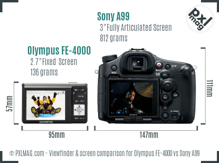 Olympus FE-4000 vs Sony A99 Screen and Viewfinder comparison