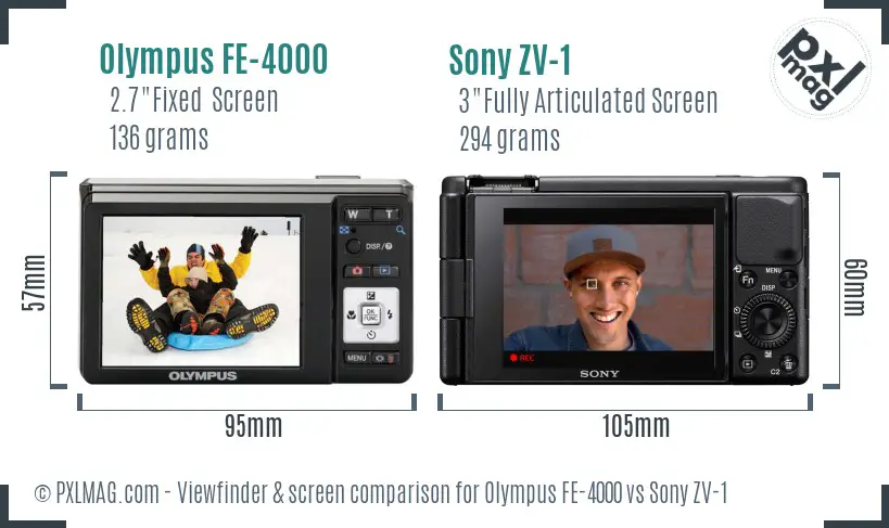 Olympus FE-4000 vs Sony ZV-1 Screen and Viewfinder comparison