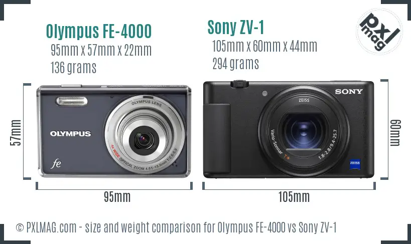 Olympus FE-4000 vs Sony ZV-1 size comparison