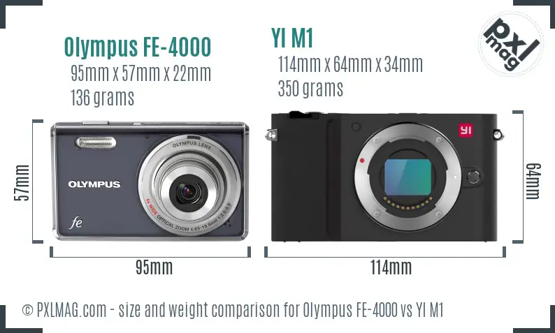 Olympus FE-4000 vs YI M1 size comparison