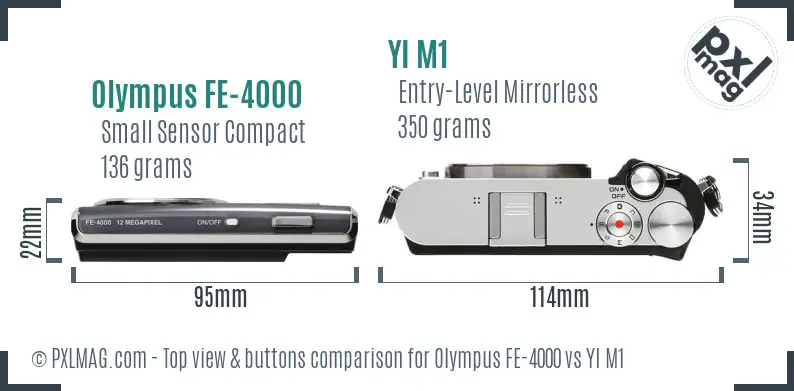 Olympus FE-4000 vs YI M1 top view buttons comparison