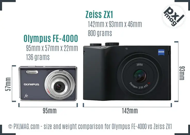 Olympus FE-4000 vs Zeiss ZX1 size comparison Olympus FE-4000 vs Zeiss ZX1 size comparison