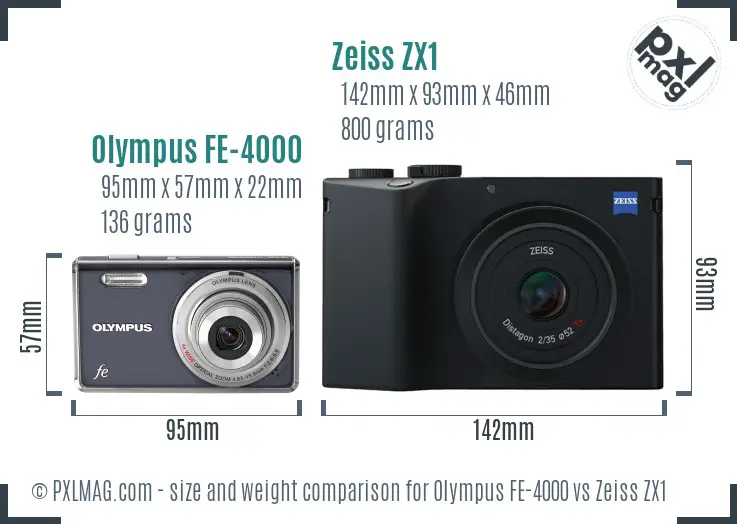 Olympus FE-4000 vs Zeiss ZX1 size comparison