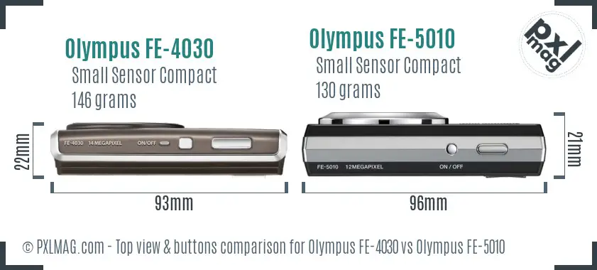 Olympus FE-4030 vs Olympus FE-5010 top view buttons comparison