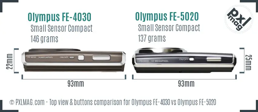 Olympus FE-4030 vs Olympus FE-5020 top view buttons comparison