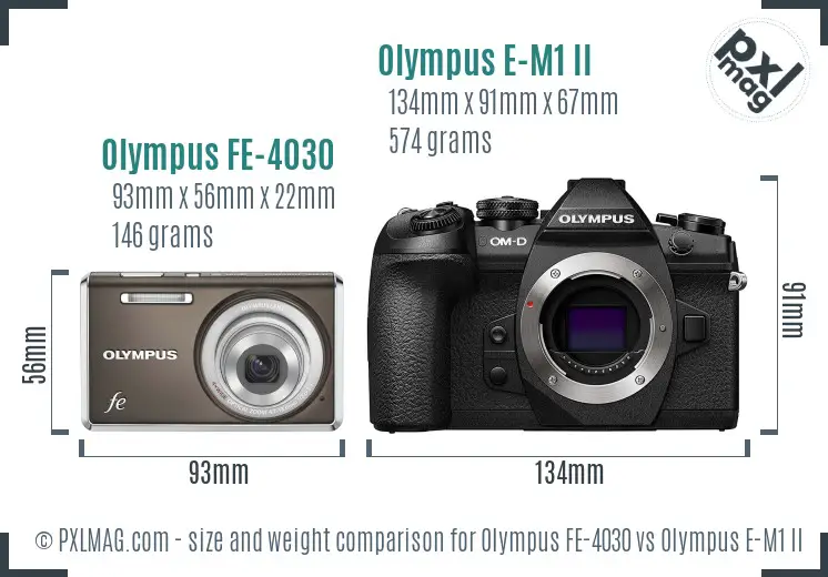 Olympus FE-4030 vs Olympus E-M1 II size comparison