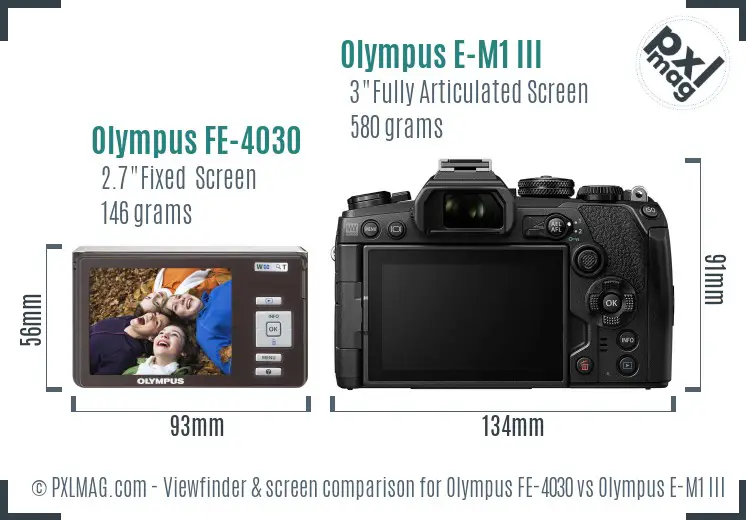 Olympus FE-4030 vs Olympus E-M1 III Screen and Viewfinder comparison