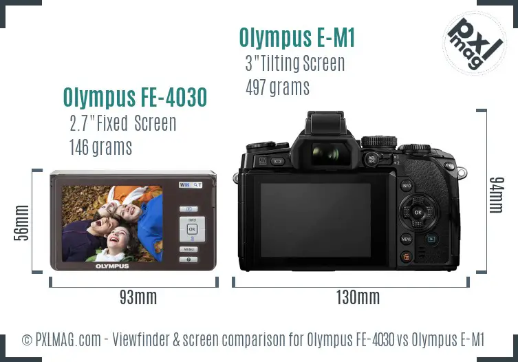 Olympus FE-4030 vs Olympus E-M1 Screen and Viewfinder comparison