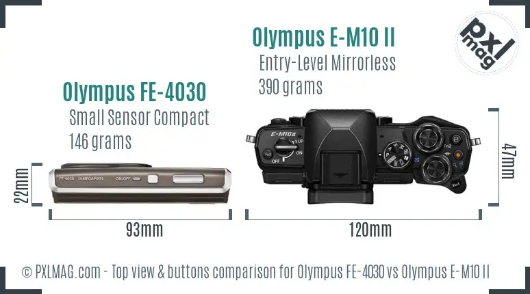 Olympus FE-4030 vs Olympus E-M10 II top view buttons comparison