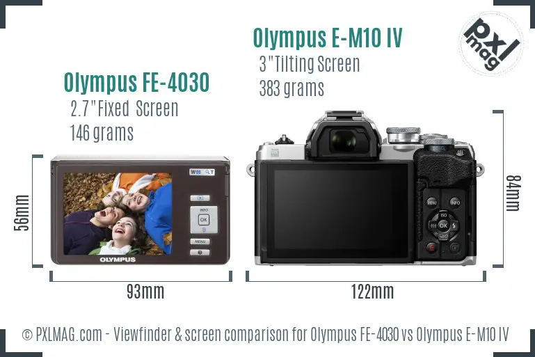 Olympus FE-4030 vs Olympus E-M10 IV Screen and Viewfinder comparison