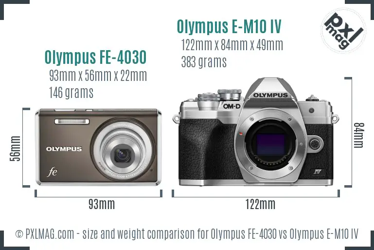Olympus FE-4030 vs Olympus E-M10 IV size comparison