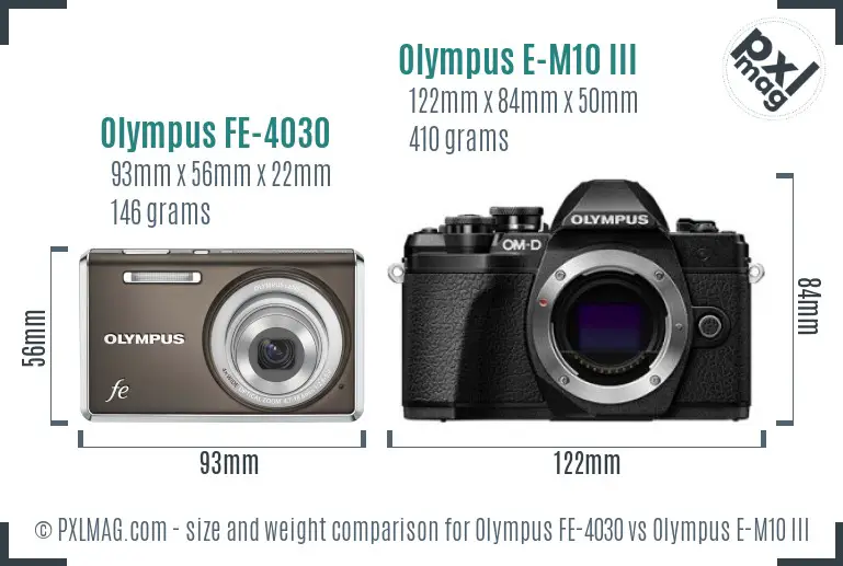 Olympus FE-4030 vs Olympus E-M10 III size comparison