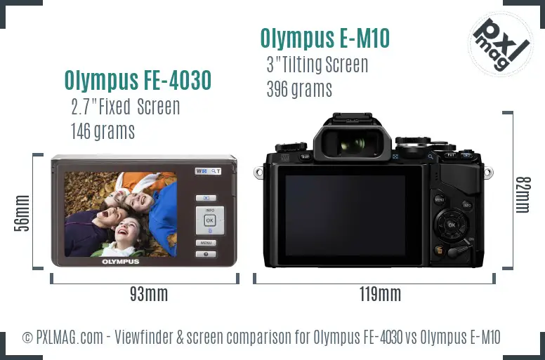 Olympus FE-4030 vs Olympus E-M10 Screen and Viewfinder comparison