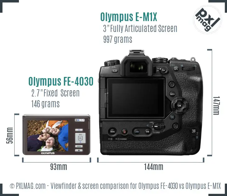 Olympus FE-4030 vs Olympus E-M1X Screen and Viewfinder comparison