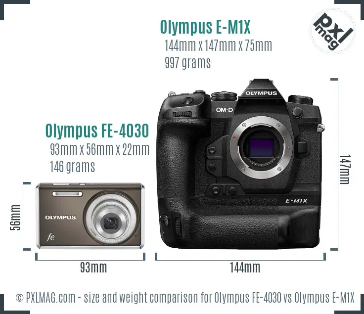 Olympus FE-4030 vs Olympus E-M1X size comparison