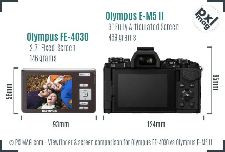 Olympus FE-4030 vs Olympus E-M5 II Screen and Viewfinder comparison