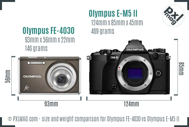 Olympus FE-4030 vs Olympus E-M5 II size comparison