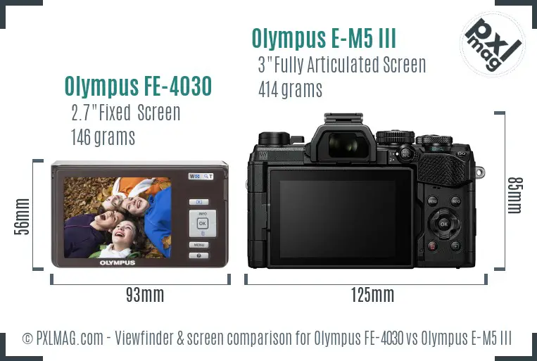 Olympus FE-4030 vs Olympus E-M5 III Screen and Viewfinder comparison