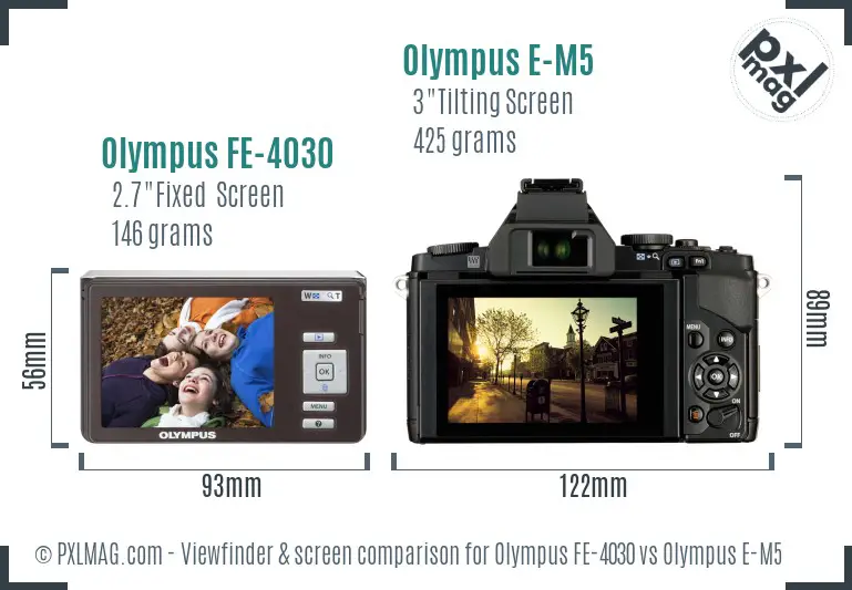 Olympus FE-4030 vs Olympus E-M5 Screen and Viewfinder comparison