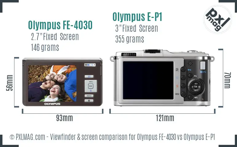 Olympus FE-4030 vs Olympus E-P1 Screen and Viewfinder comparison