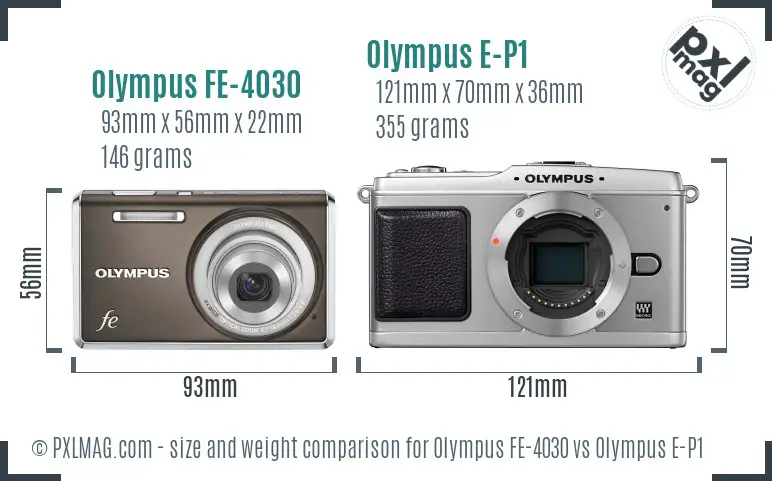 Olympus FE-4030 vs Olympus E-P1 size comparison