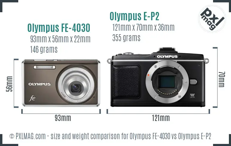 Olympus FE-4030 vs Olympus E-P2 size comparison