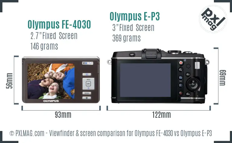 Olympus FE-4030 vs Olympus E-P3 Screen and Viewfinder comparison