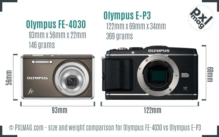 Olympus FE-4030 vs Olympus E-P3 size comparison