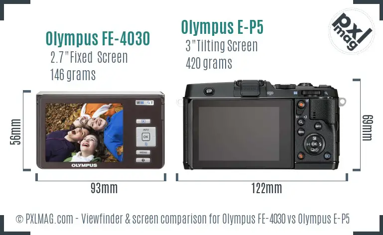 Olympus FE-4030 vs Olympus E-P5 Screen and Viewfinder comparison
