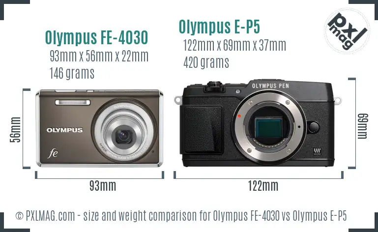 Olympus FE-4030 vs Olympus E-P5 size comparison