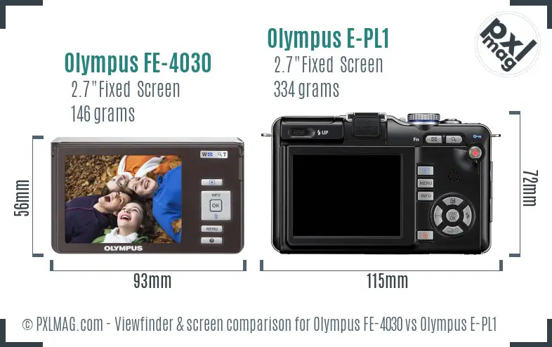 Olympus FE-4030 vs Olympus E-PL1 Screen and Viewfinder comparison