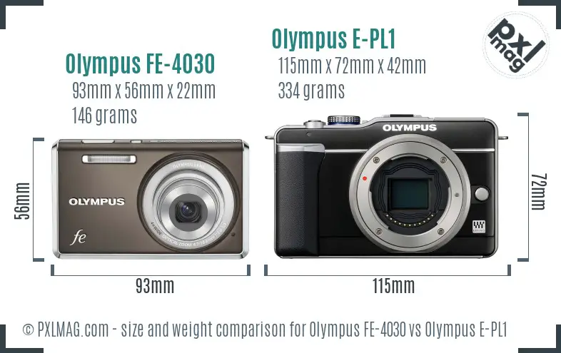 Olympus FE-4030 vs Olympus E-PL1 size comparison