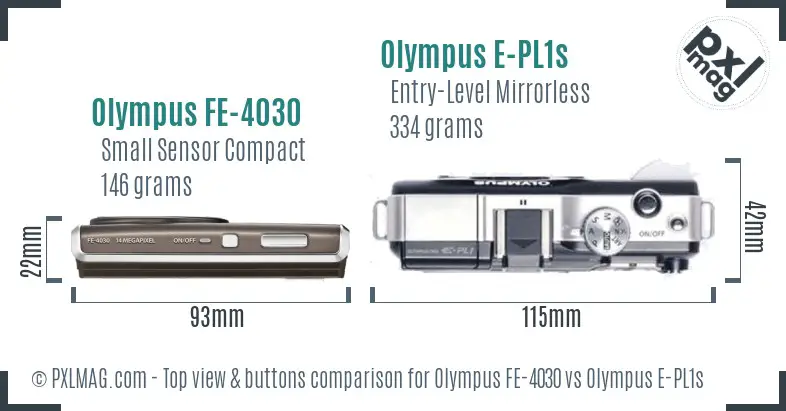 Olympus FE-4030 vs Olympus E-PL1s top view buttons comparison