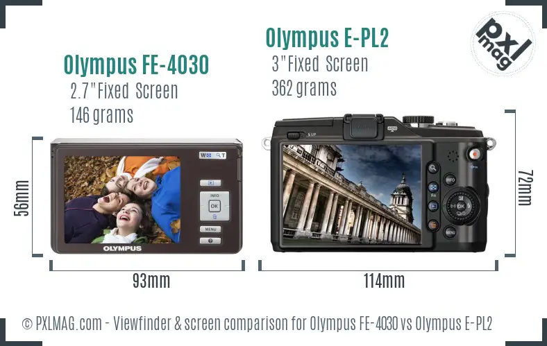 Olympus FE-4030 vs Olympus E-PL2 Screen and Viewfinder comparison