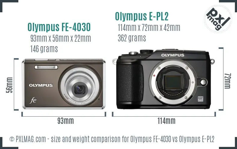 Olympus FE-4030 vs Olympus E-PL2 size comparison