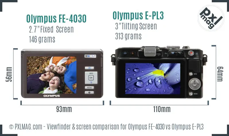Olympus FE-4030 vs Olympus E-PL3 Screen and Viewfinder comparison