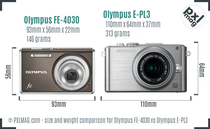 Olympus FE-4030 vs Olympus E-PL3 size comparison