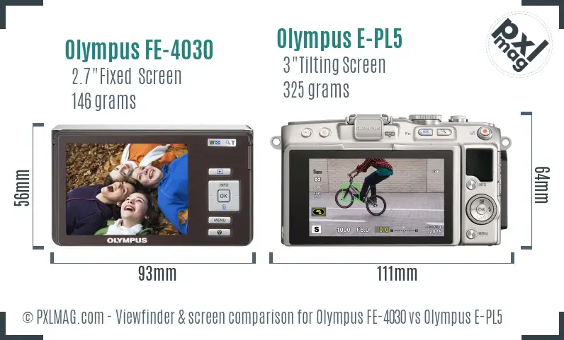 Olympus FE-4030 vs Olympus E-PL5 Screen and Viewfinder comparison