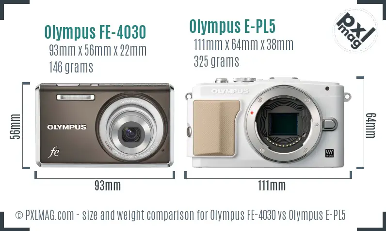 Olympus FE-4030 vs Olympus E-PL5 size comparison