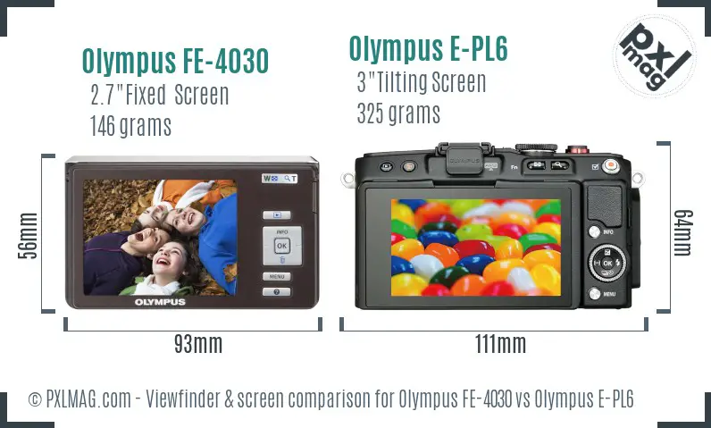 Olympus FE-4030 vs Olympus E-PL6 Screen and Viewfinder comparison