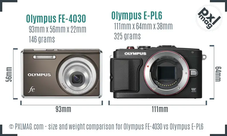 Olympus FE-4030 vs Olympus E-PL6 size comparison