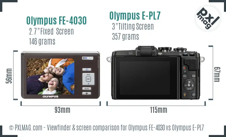 Olympus FE-4030 vs Olympus E-PL7 Screen and Viewfinder comparison