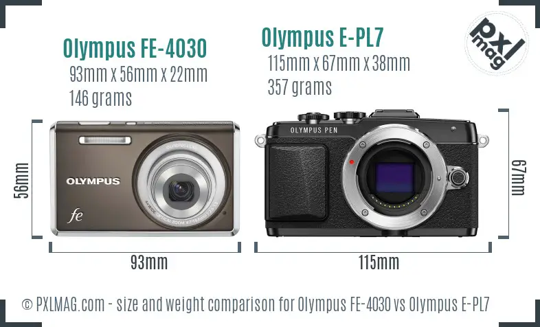 Olympus FE-4030 vs Olympus E-PL7 size comparison