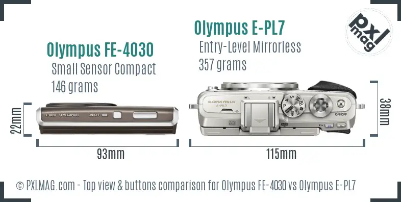 Olympus FE-4030 vs Olympus E-PL7 top view buttons comparison