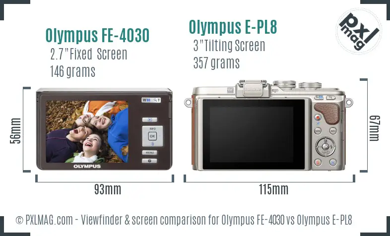 Olympus FE-4030 vs Olympus E-PL8 Screen and Viewfinder comparison