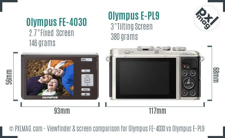 Olympus FE-4030 vs Olympus E-PL9 Screen and Viewfinder comparison